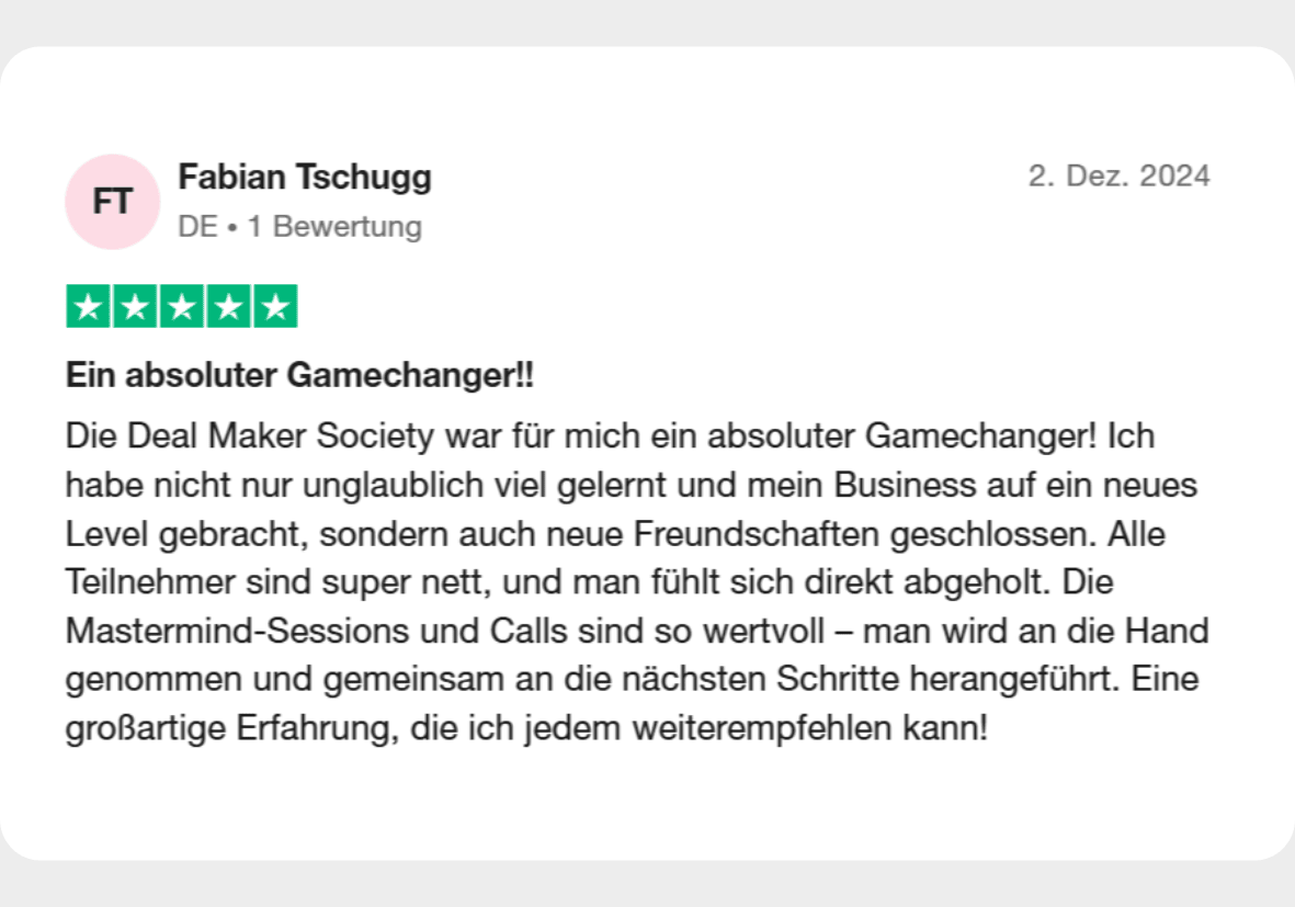 5 Sterne Trustpilotbewertung an Philipp Kuhn