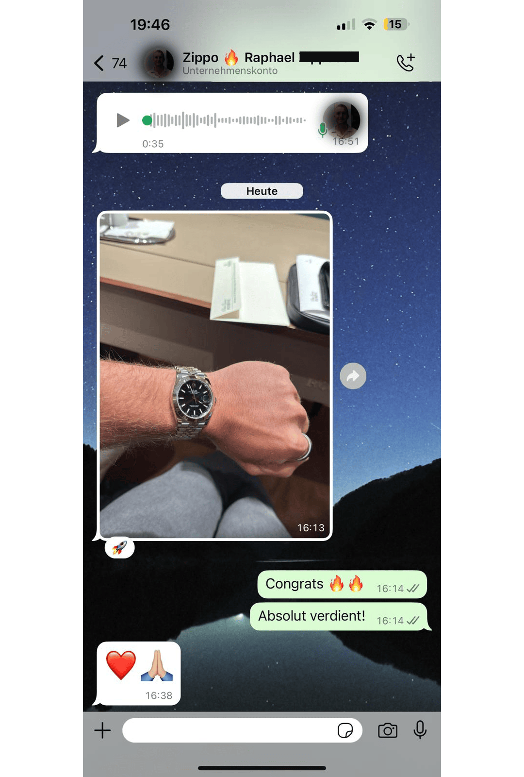 WhatsApp Erfolgsnachricht an Philipp Kuhn