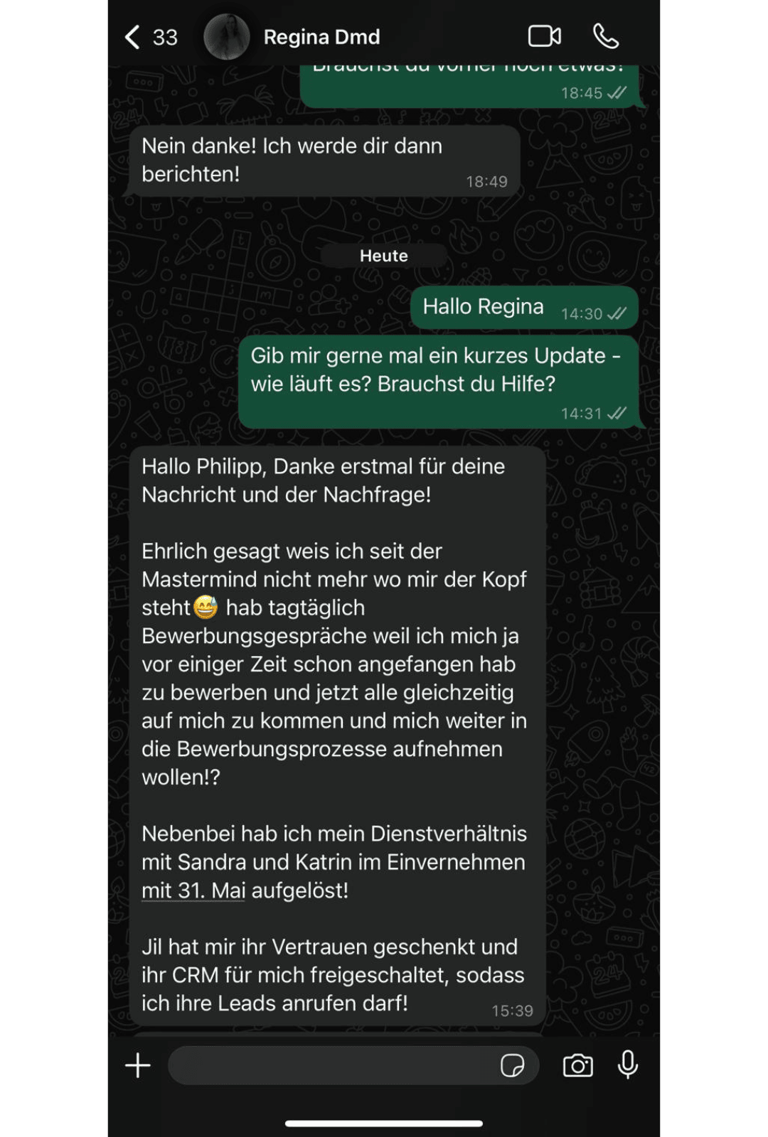 WhatsApp Erfolgsnachricht an Philipp Kuhn