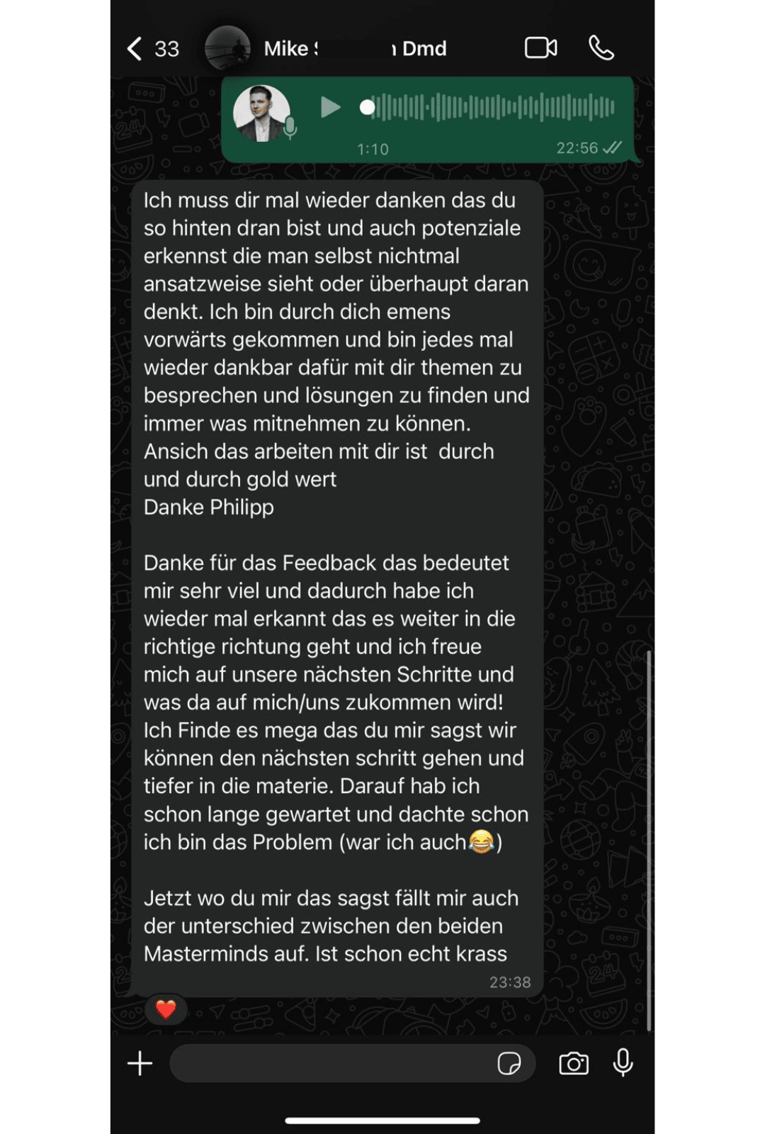 WhatsApp Erfolgsnachricht an Philipp Kuhn